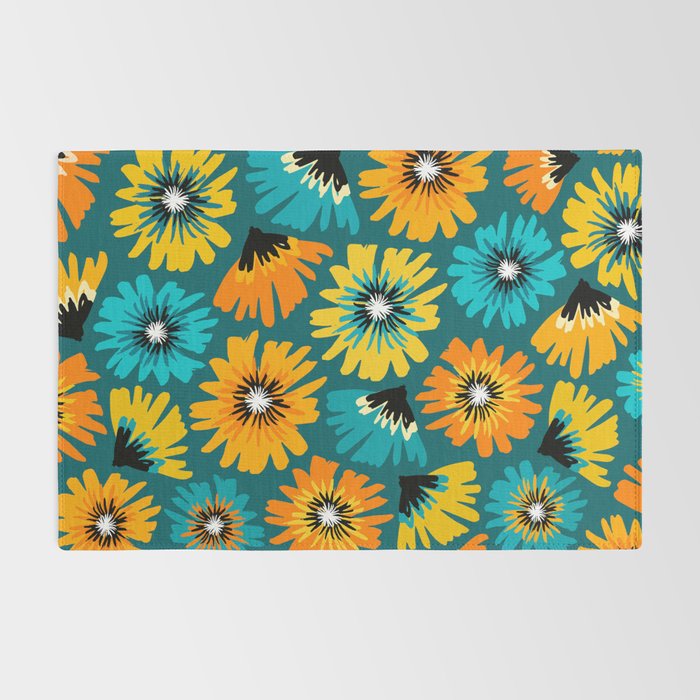 Teal Retro Summer Floral Rug Gallery Image 2