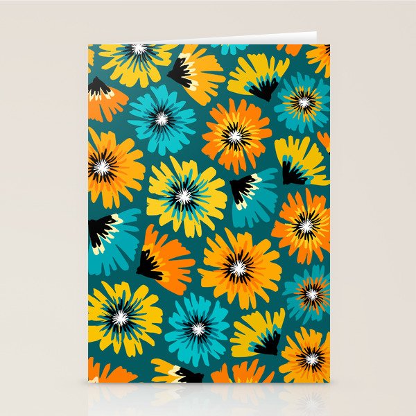 Teal Retro Summer Floral Stationery Card Gallery Image 1