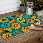 Teal Retro Summer Floral Outdoor Rug Gallery Image 2