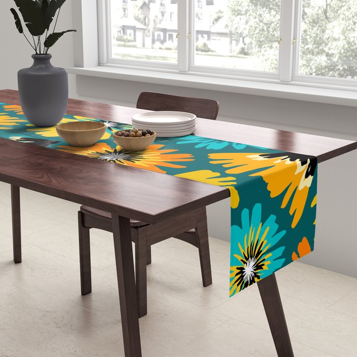 Teal Retro Summer Floral Table Runner Gallery Image 2