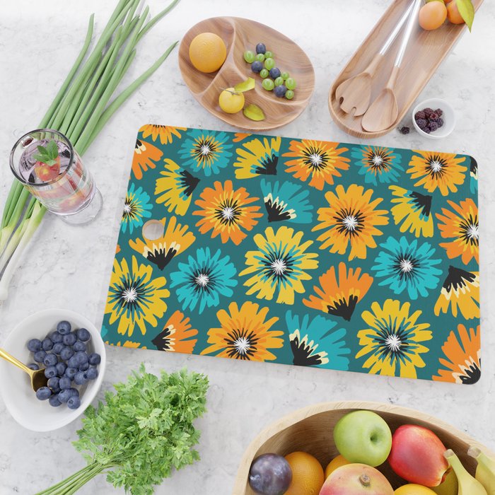 Teal Retro Summer Floral Cutting Board Gallery Image 2