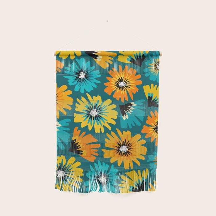 Teal Retro Summer Floral Wall Hanging Gallery Image 1