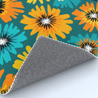 Teal Retro Summer Floral Rug Gallery Image 4