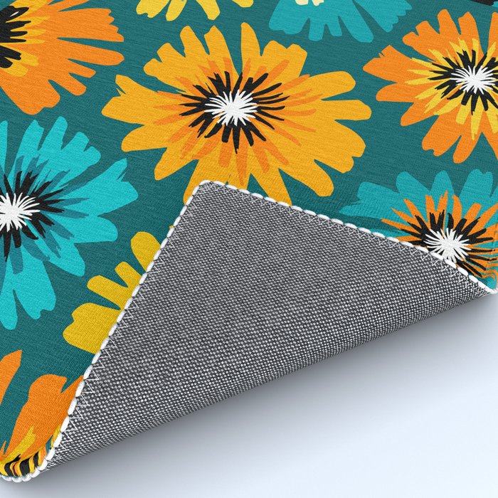 Teal Retro Summer Floral Rug Gallery Image 4