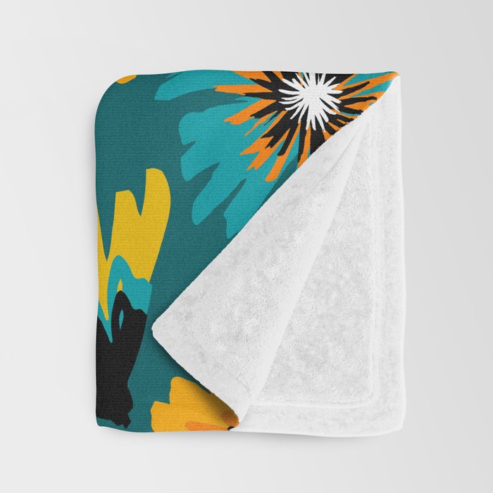 Teal Retro Summer Floral Throw Blanket Gallery Image 3