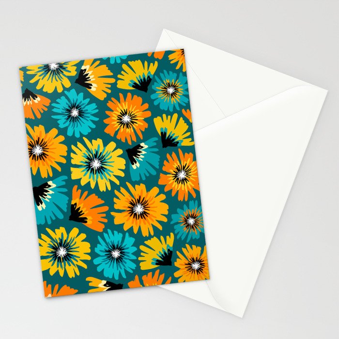 Teal Retro Summer Floral Stationery Card Gallery Image 2