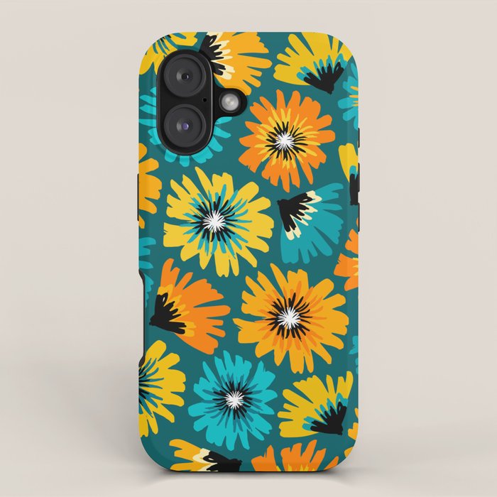 Teal Retro Summer Floral iPhone Case Gallery Image 1