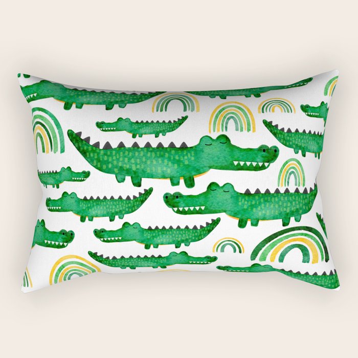 Watercolor Alligator Rainbows Rectangular Pillow Gallery Image 1