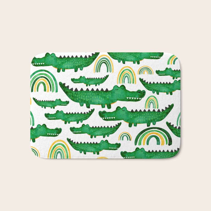 Watercolor Alligator Rainbows Bath Mat Gallery Image 1