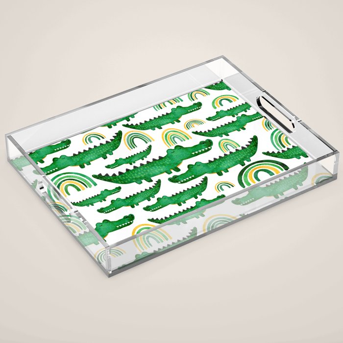 Watercolor Alligator Rainbows Acrylic Tray Gallery Image 1