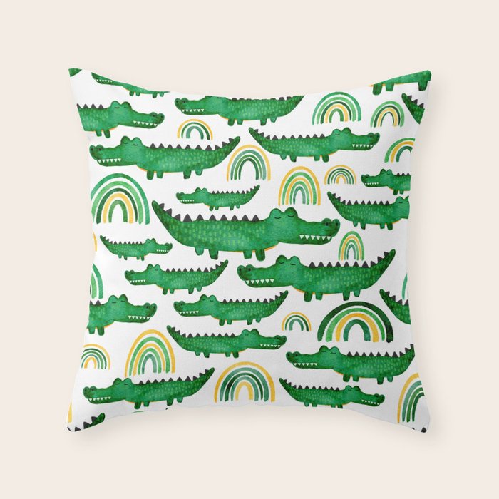 Watercolor Alligator Rainbows Throw Pillow Gallery Image 1