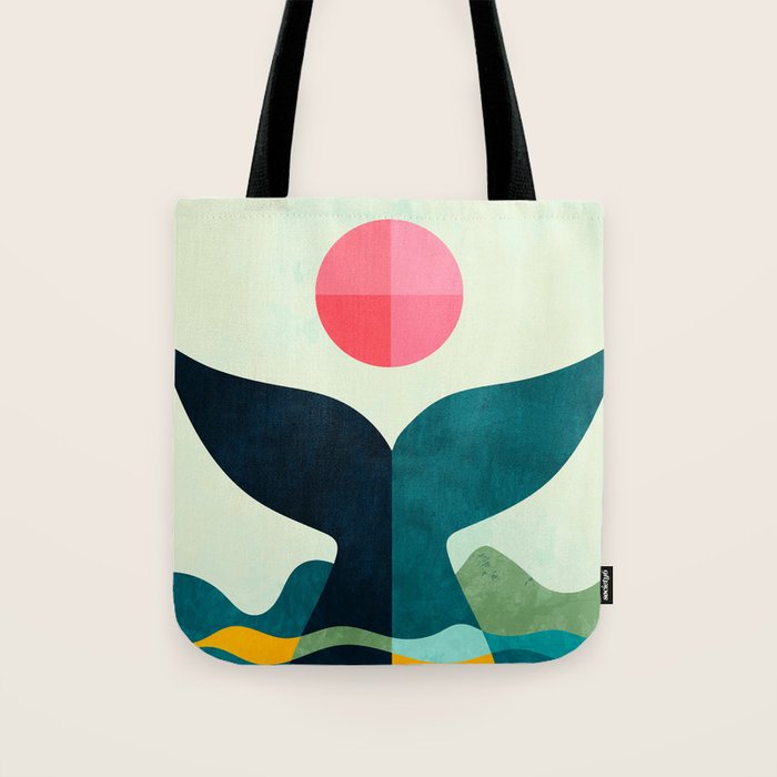 mid century whale sun sea Tote Bag Gallery Image 1
