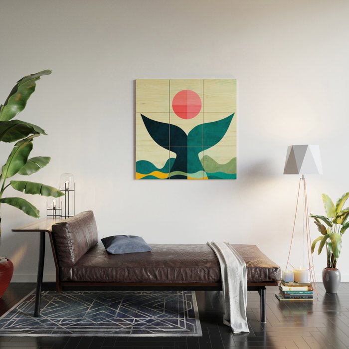 mid century whale sun sea Wood Wall Art Gallery Image 2