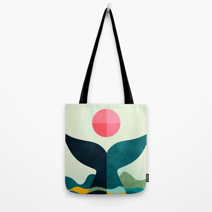mid century whale sun sea Tote Bag Gallery Image 2