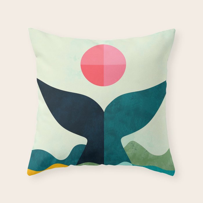 mid century whale sun sea Throw Pillow Gallery Image 6