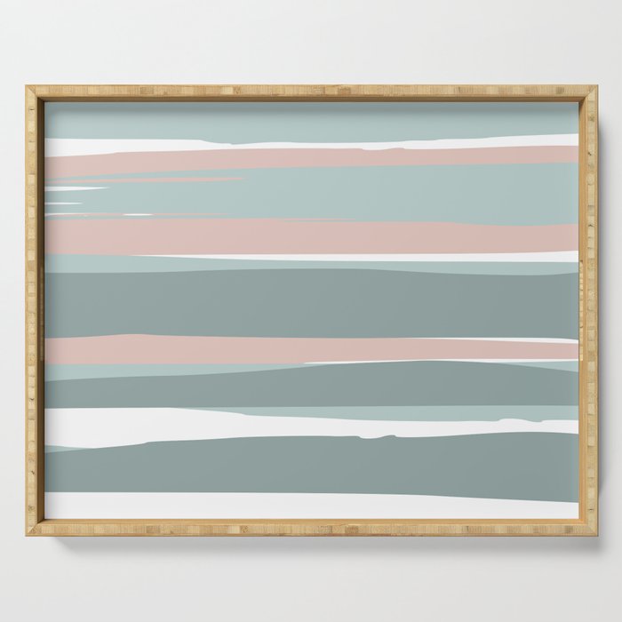 Festive, Abstract, Stripes Pattern, Pink, Green, White Serving Tray Gallery Image 1