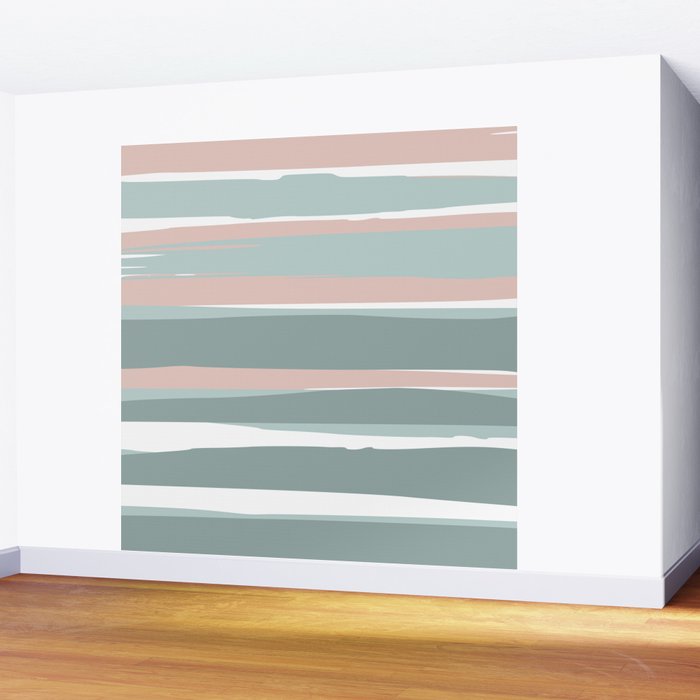 Festive, Abstract, Stripes Pattern, Pink, Green, White Wall Mural Gallery Image 2