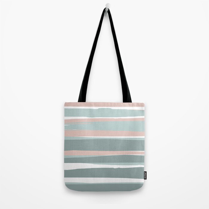 Festive, Abstract, Stripes Pattern, Pink, Green, White Tote Bag Gallery Image 2