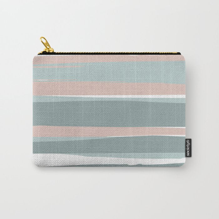 Festive, Abstract, Stripes Pattern, Pink, Green, White Carry All Pouch Gallery Image 1