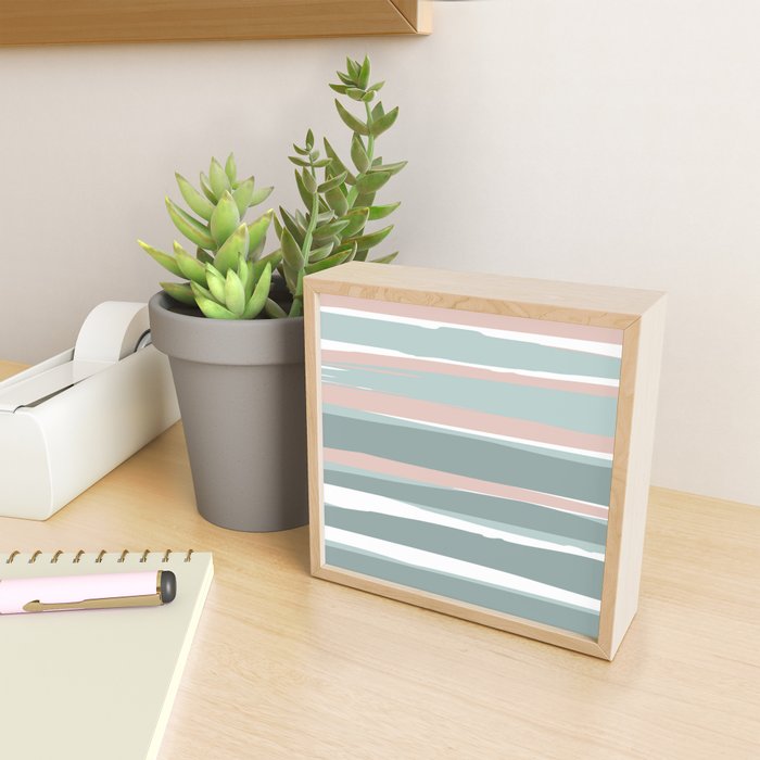 Festive, Abstract, Stripes Pattern, Pink, Green, White Mini Art Print Gallery Image 2