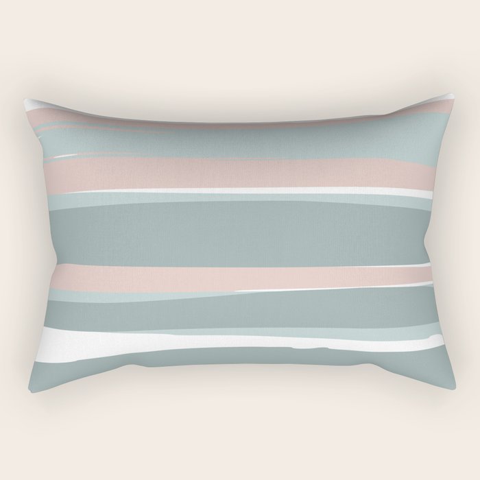 Festive, Abstract, Stripes Pattern, Pink, Green, White Rectangular Pillow Gallery Image 1