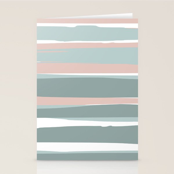 Festive, Abstract, Stripes Pattern, Pink, Green, White Stationery Card Gallery Image 1