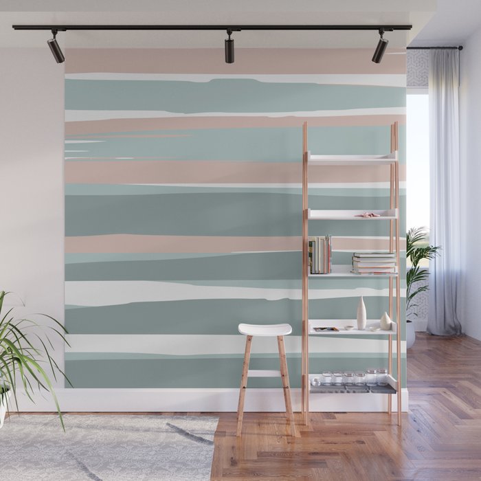 Festive, Abstract, Stripes Pattern, Pink, Green, White Wall Mural Gallery Image 1