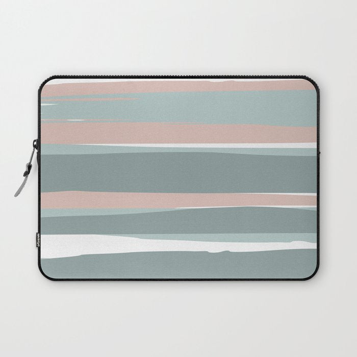 Festive, Abstract, Stripes Pattern, Pink, Green, White Laptop Sleeve Gallery Image 1