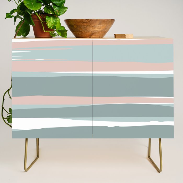 Festive, Abstract, Stripes Pattern, Pink, Green, White Credenza Gallery Image 1