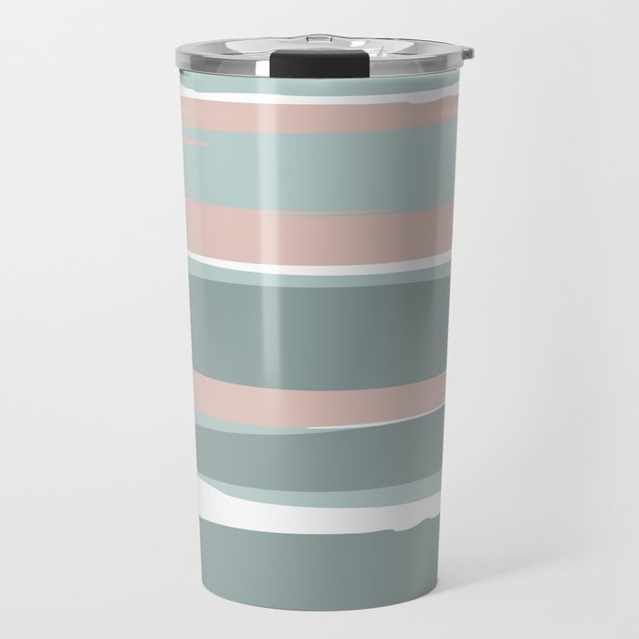 Festive, Abstract, Stripes Pattern, Pink, Green, White Travel Mug Gallery Image 1