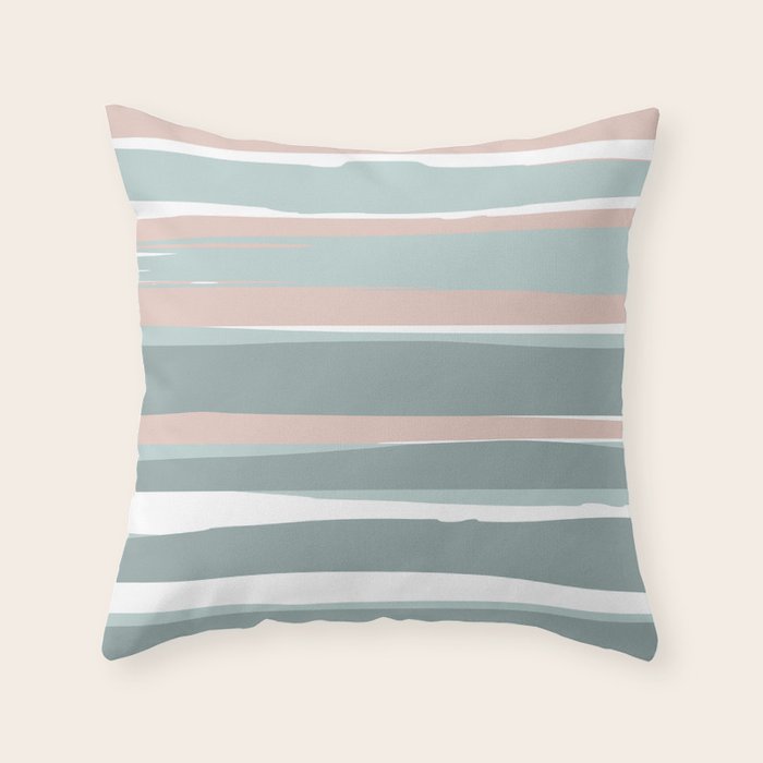 Festive, Abstract, Stripes Pattern, Pink, Green, White Throw Pillow Gallery Image 1