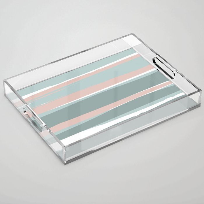 Festive, Abstract, Stripes Pattern, Pink, Green, White Acrylic Tray Gallery Image 1