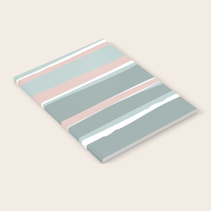 Festive, Abstract, Stripes Pattern, Pink, Green, White Notebook Gallery Image 2