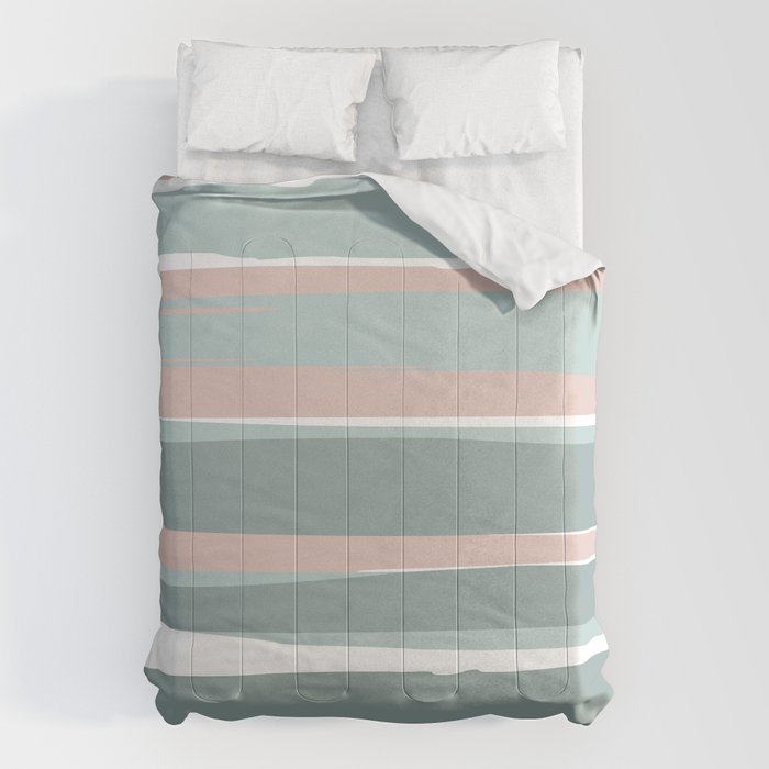 Festive, Abstract, Stripes Pattern, Pink, Green, White Comforter Gallery Image 6
