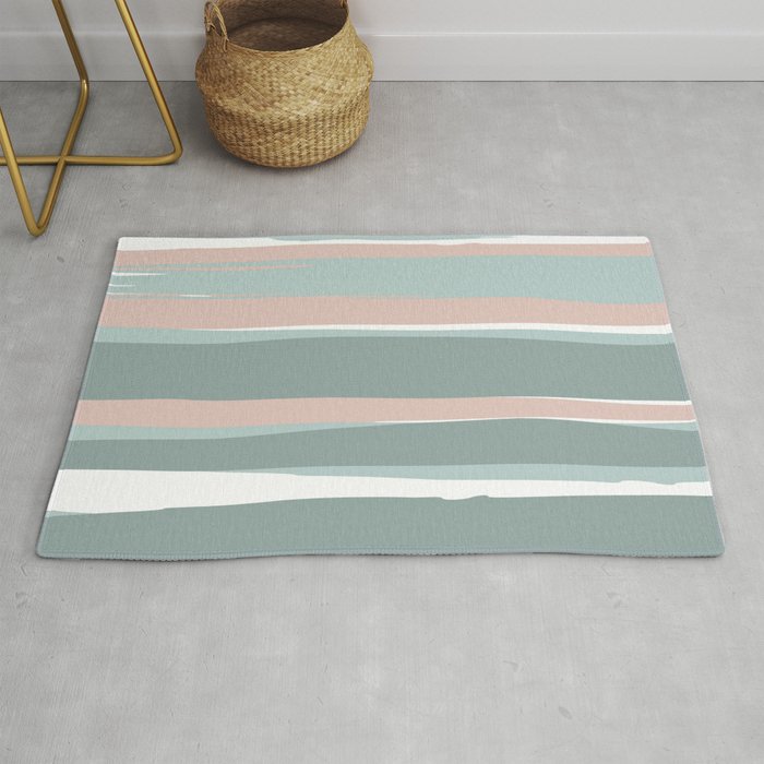 Festive, Abstract, Stripes Pattern, Pink, Green, White Rug Gallery Image 1