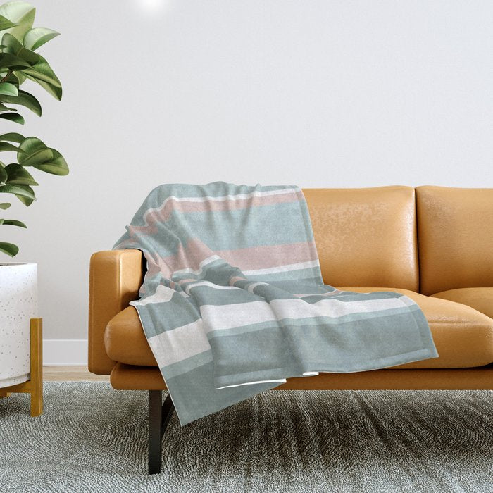 Festive, Abstract, Stripes Pattern, Pink, Green, White Throw Blanket Gallery Image 1
