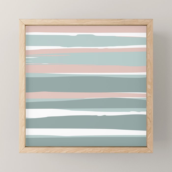 Festive, Abstract, Stripes Pattern, Pink, Green, White Mini Art Print Gallery Image 1