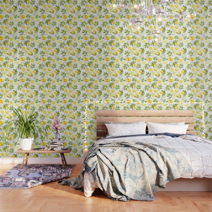 mediterranean summer lemon branches on white Wallpaper Gallery Image 3