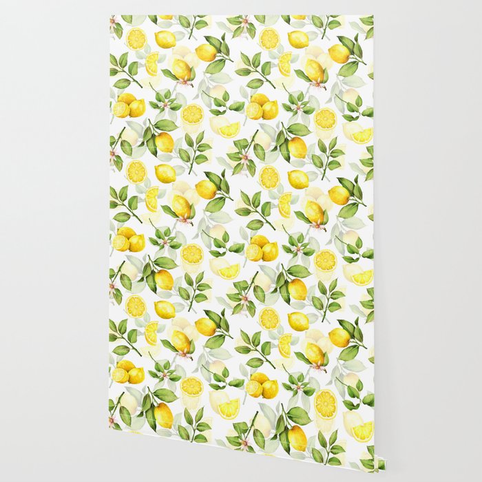 mediterranean summer lemon branches on white Wallpaper Gallery Image 2