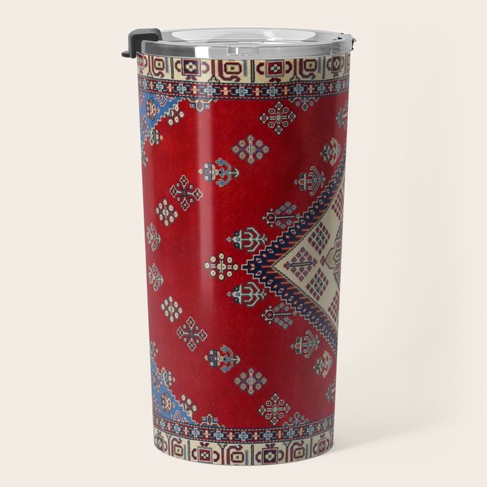 Red Diamond Blue Bluffs Kazak Persian Handmade Rugs  Travel Mug Gallery Image 3