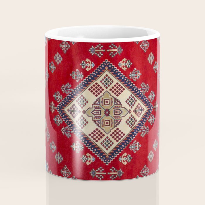 Red Diamond Blue Bluffs Kazak Persian Handmade Rugs  Coffee Mug Gallery Image 4