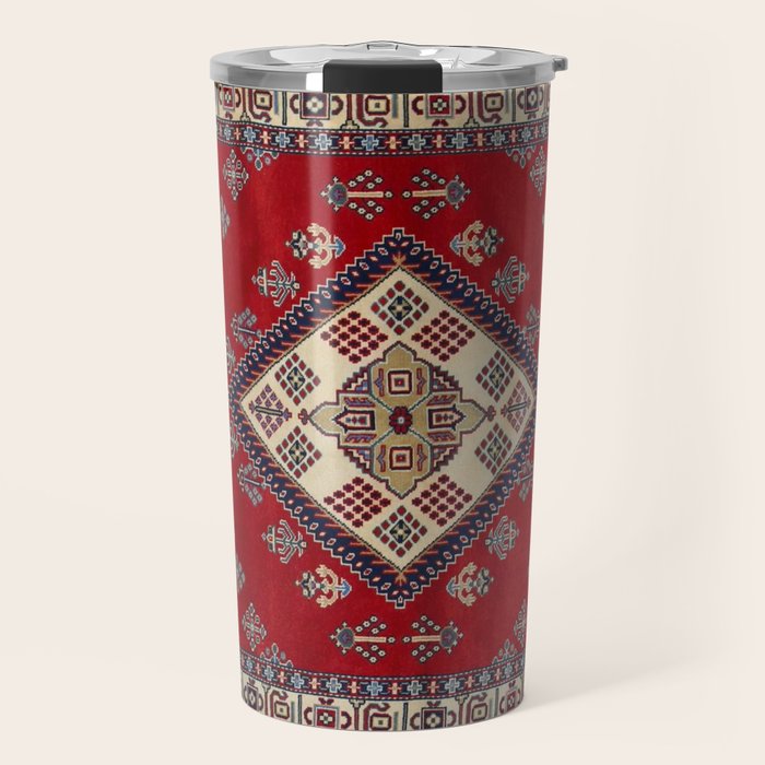 Red Diamond Blue Bluffs Kazak Persian Handmade Rugs  Travel Mug Gallery Image 1
