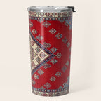 Red Diamond Blue Bluffs Kazak Persian Handmade Rugs  Travel Mug Gallery Image 2