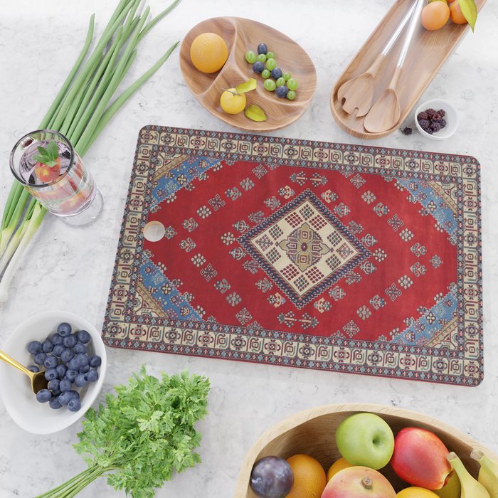 Red Diamond Blue Bluffs Kazak Persian Handmade Rugs  Cutting Board Gallery Image 2