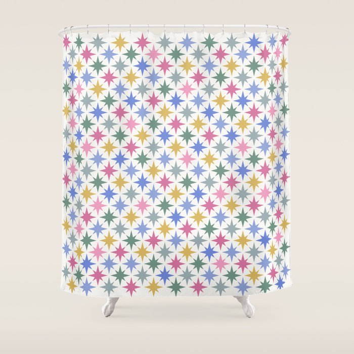 Starry Art Deco Pattern Multicolor II Shower Curtain Gallery Image 1