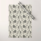 Black Alien Abduction Toile De Jouy Pattern Wrapping Paper Gallery Image 1