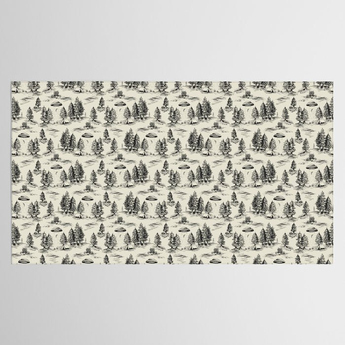 Black Alien Abduction Toile De Jouy Pattern Tablecloth Gallery Image 2