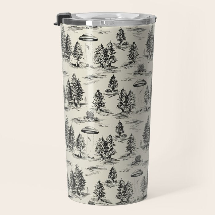 Black Alien Abduction Toile De Jouy Pattern Travel Mug Gallery Image 3