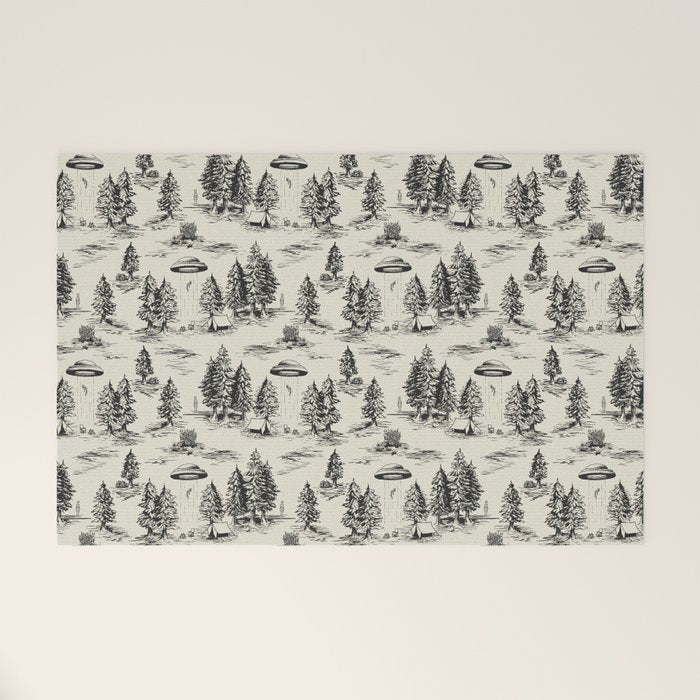 Black Alien Abduction Toile De Jouy Pattern Welcome Mat Gallery Image 1