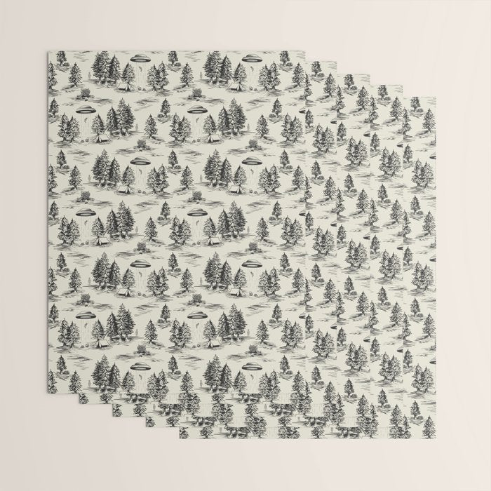 Black Alien Abduction Toile De Jouy Pattern Wrapping Paper Gallery Image 3